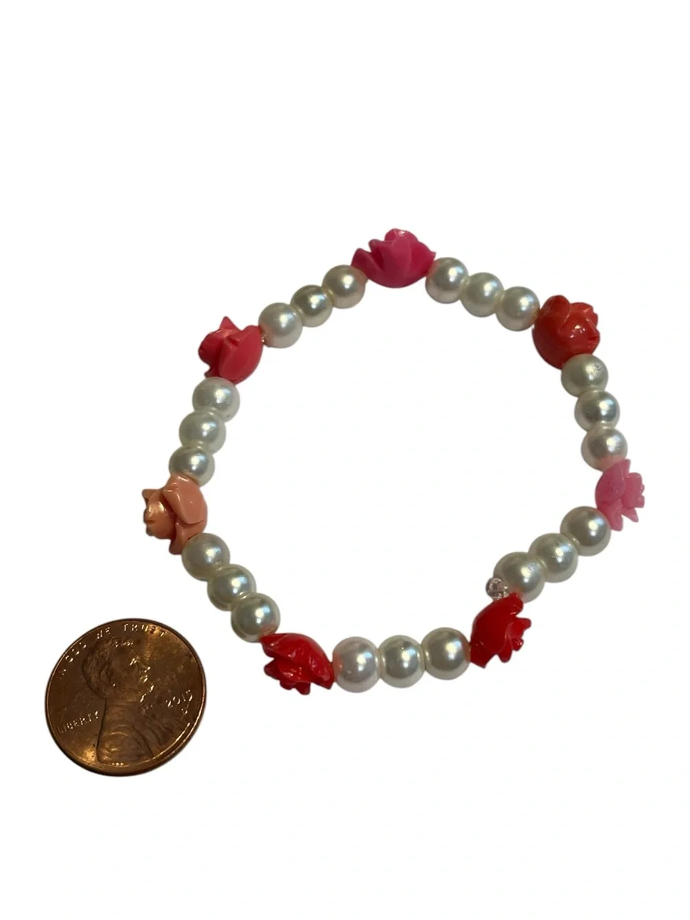 🍭5 for $20🍭 Multicolor Acrylic Rose Flower Faux Pearl Stretch Bracelet CC M